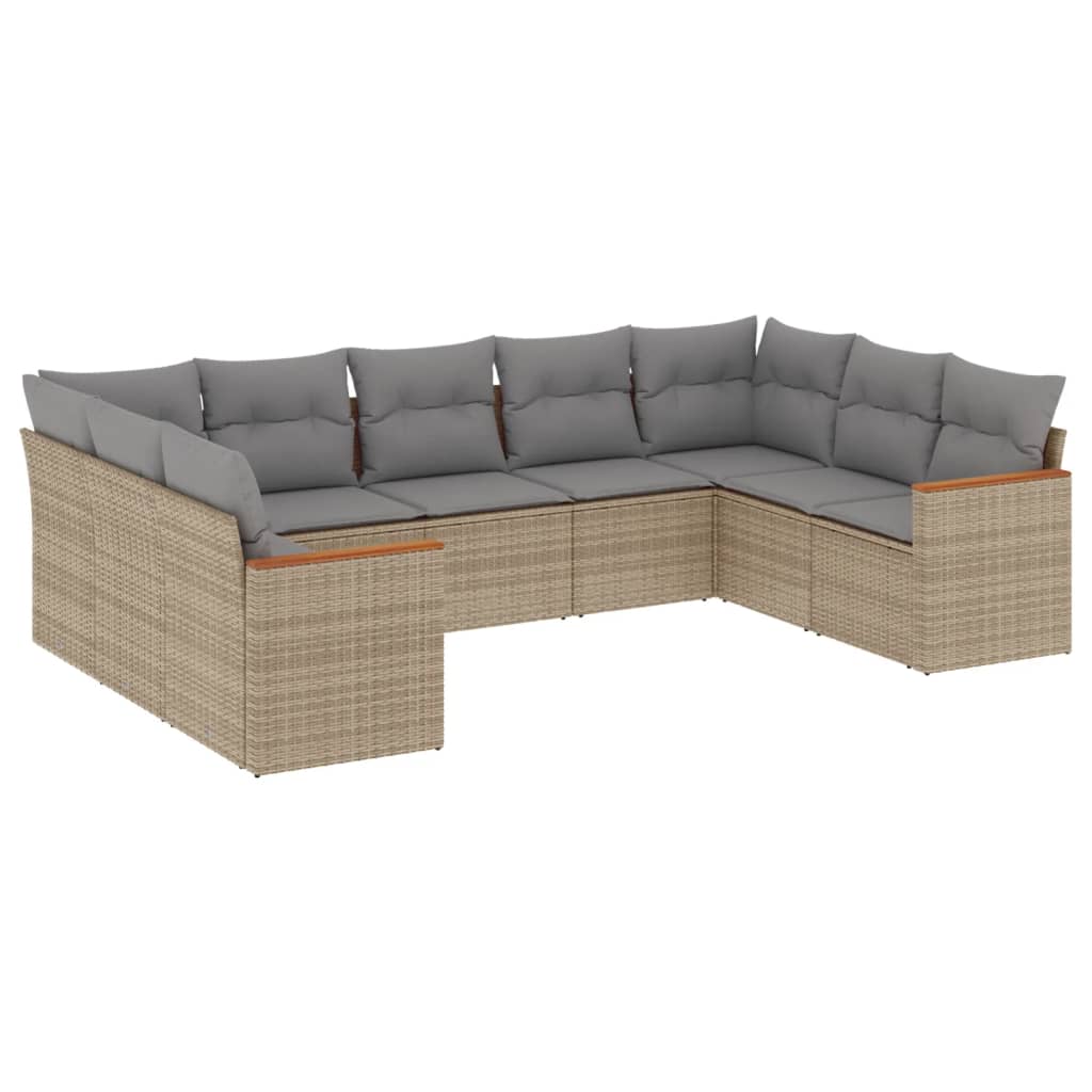 Thumbnail - vidaXL 9-tlg. Garten-Sofagarnitur mit Kissen Beige Poly Rattan