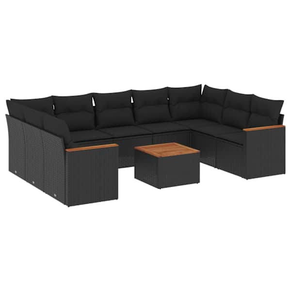 vidaXL 10-osaline aiadiivani komplekt patjadega, must, pol&uuml;rotang