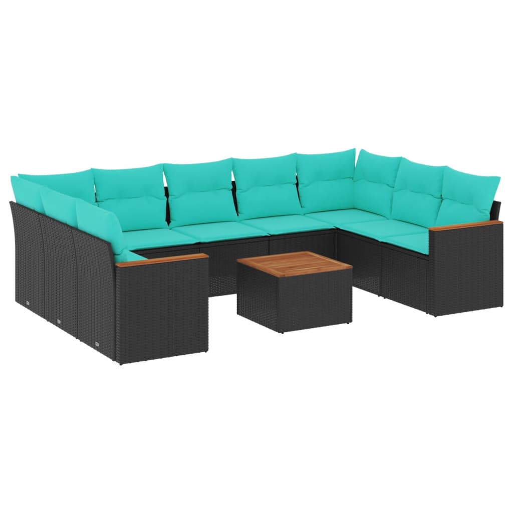 Thumbnail - vidaXL 10-teiliges Gartensofa-Set mit Kissen, schwarzes Polyrattan