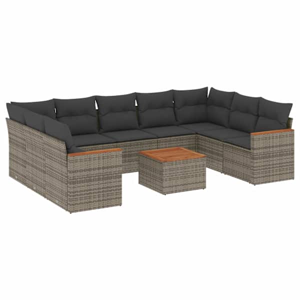 vidaXL 10-osaline aiadiivani komplekt patjadega, hall, pol&uuml;rotang