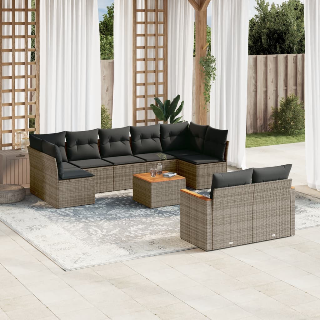 vidaXL 10-tlg. Garten-Sofagarnitur mit Kissen Grau Poly Rattan