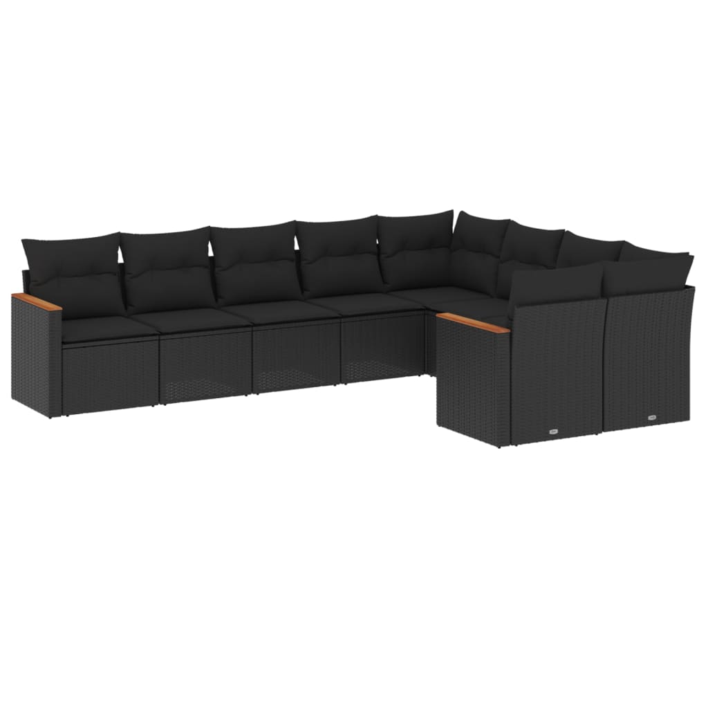 Thumbnail - vidaXL 9-tlg. Garten-Sofagarnitur mit Kissen Schwarz Poly Rattan
