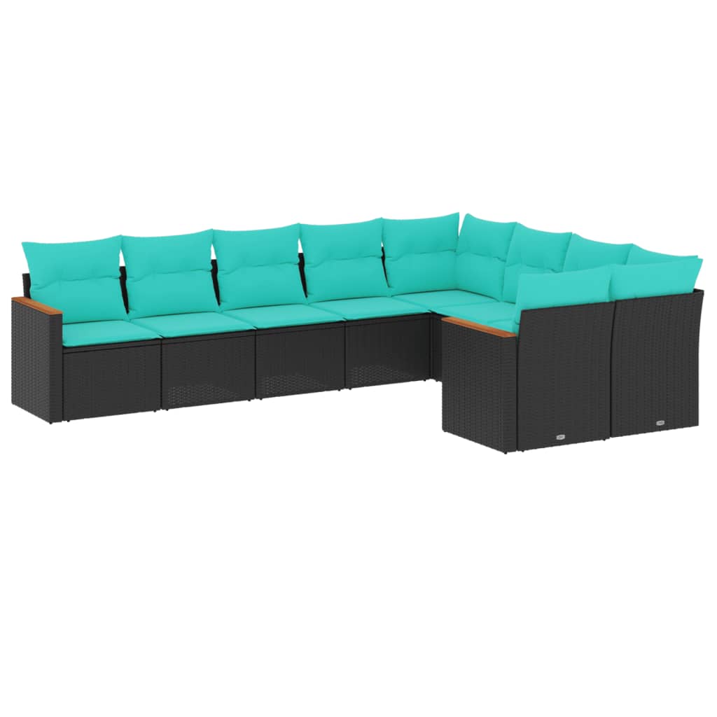 Thumbnail - vidaXL 9-teiliges Gartensofa-Set mit Kissen, schwarzes Polyrattan