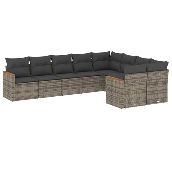 vidaXL 9-osaline aiadiivani komplekt patjadega, hall, pol&uuml;rotang