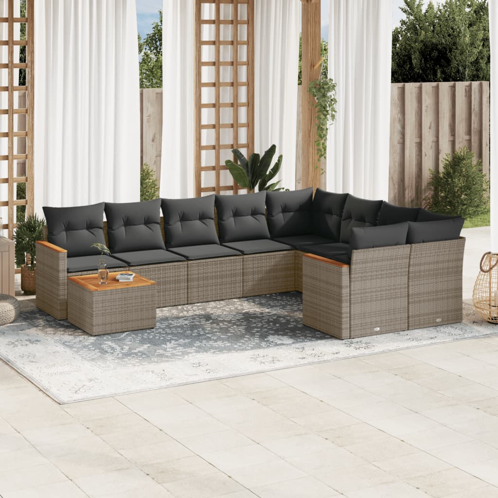 vidaXL 10-tlg. Garten-Sofagarnitur mit Kissen Grau Poly Rattan