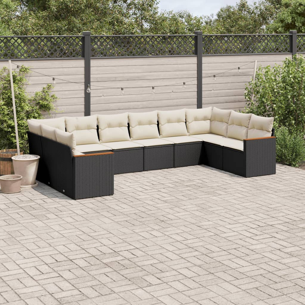 vidaXL 10-tlg. Garten-Sofagarnitur mit Kissen Schwarz Poly Rattan