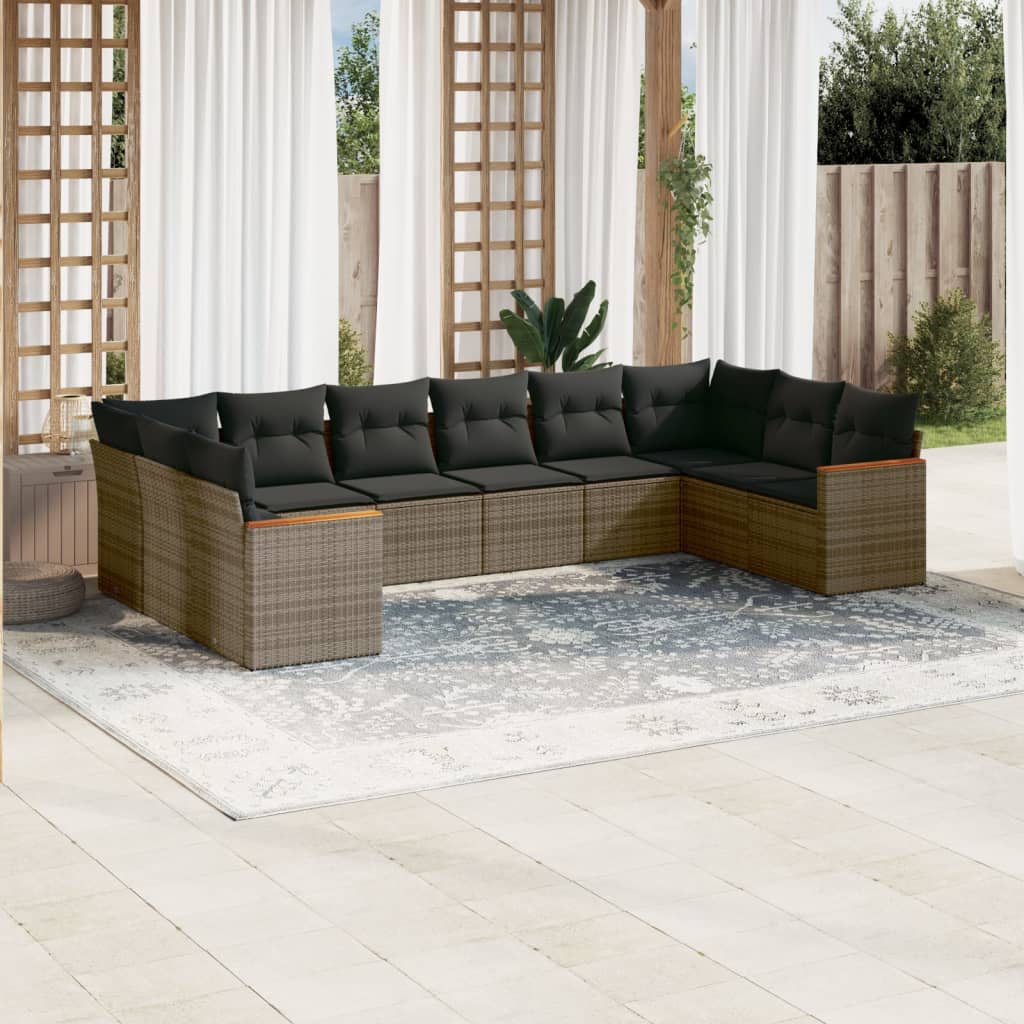 vidaXL 10-tlg. Garten-Sofagarnitur mit Kissen Grau Poly Rattan