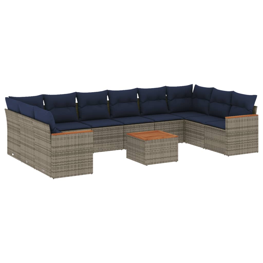 Thumbnail - vidaXL 11-teiliges Gartensofa-Set mit Kissen, grau, Polyrattan
