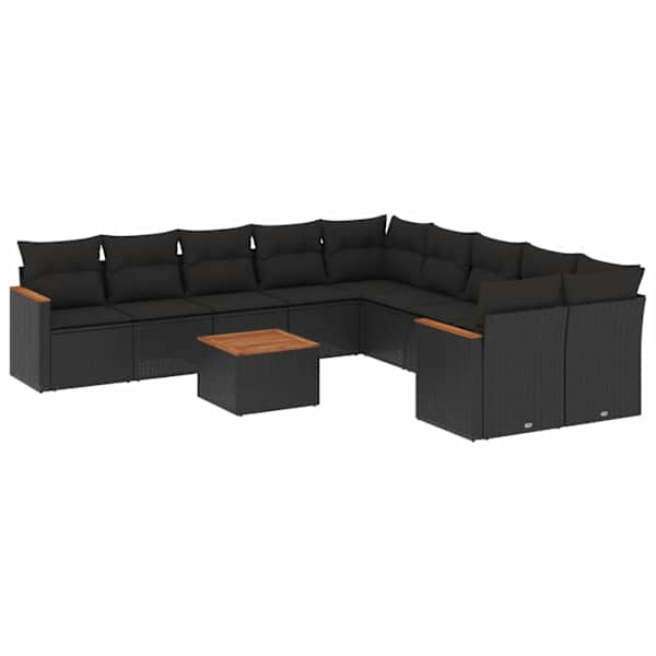 vidaXL 11-osaline aiadiivani komplekt patjadega, must, pol&uuml;rotang