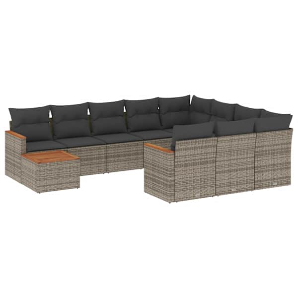 vidaXL 11-osaline aiadiivani komplekt patjadega, hall, pol&uuml;rotang
