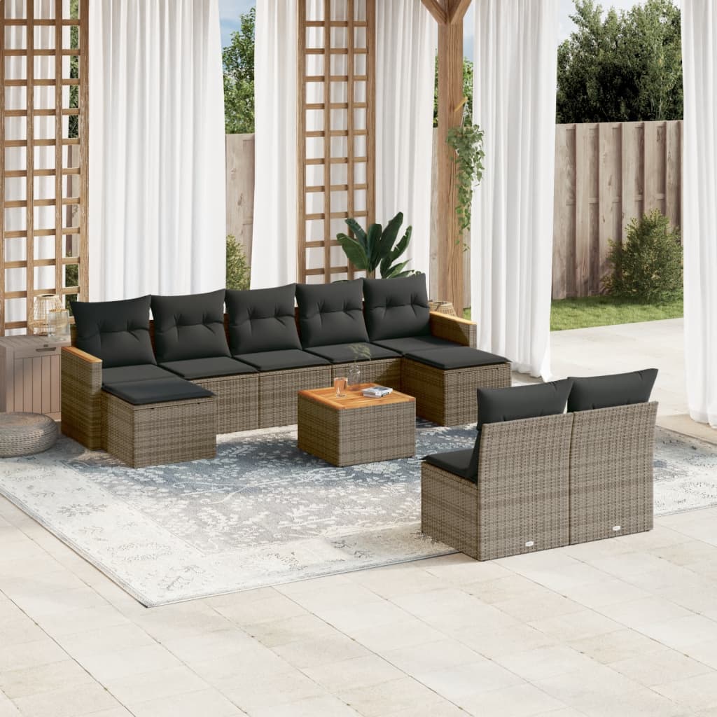 vidaXL 10-tlg. Garten-Sofagarnitur mit Kissen Grau Poly Rattan