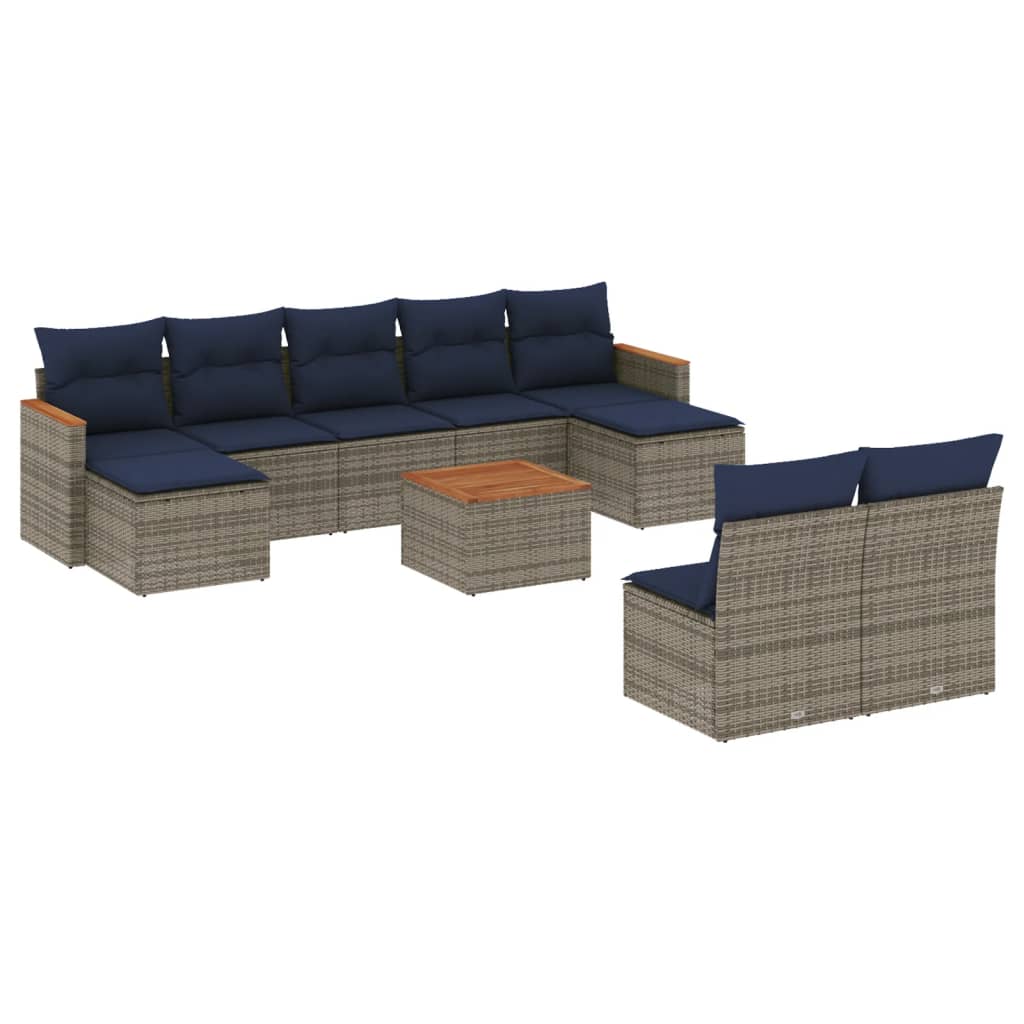 Thumbnail - vidaXL 10-teiliges Gartensofa-Set mit Kissen, grau, Polyrattan