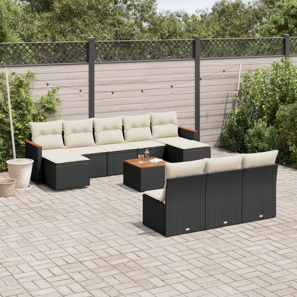 vidaXL Salon de jardin 11 pcs avec coussins noir résine tressée