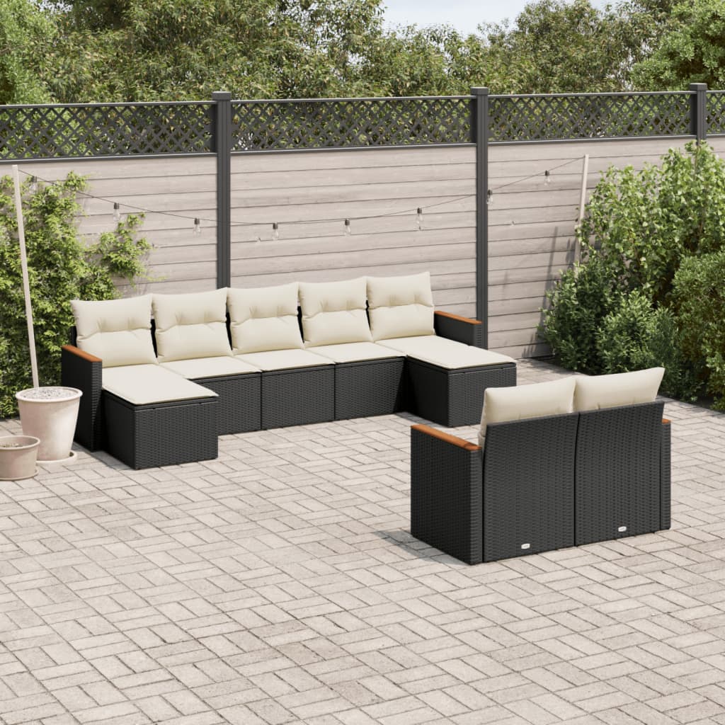 vidaXL 9-tlg. Garten-Sofagarnitur mit Kissen Schwarz Poly Rattan