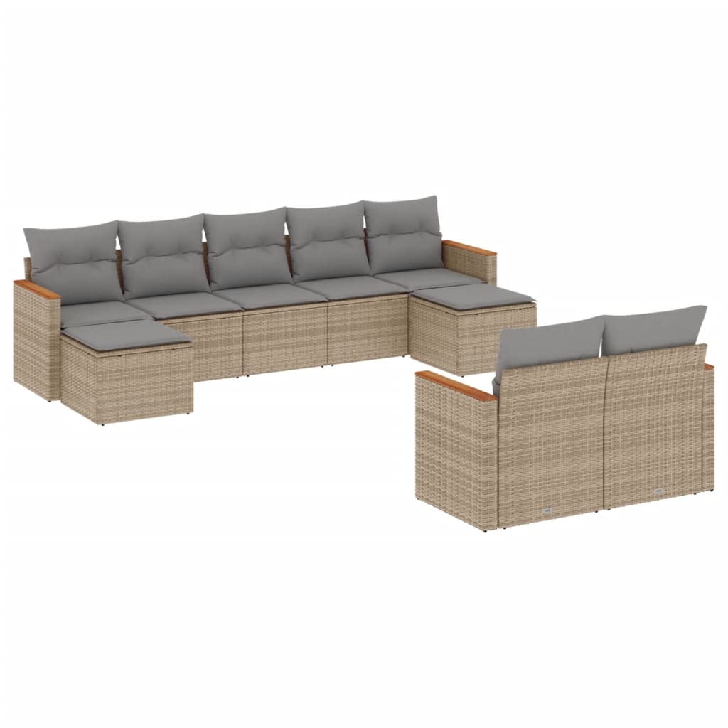 Thumbnail - vidaXL 9-tlg. Garten-Sofagarnitur mit Kissen Beige Poly Rattan