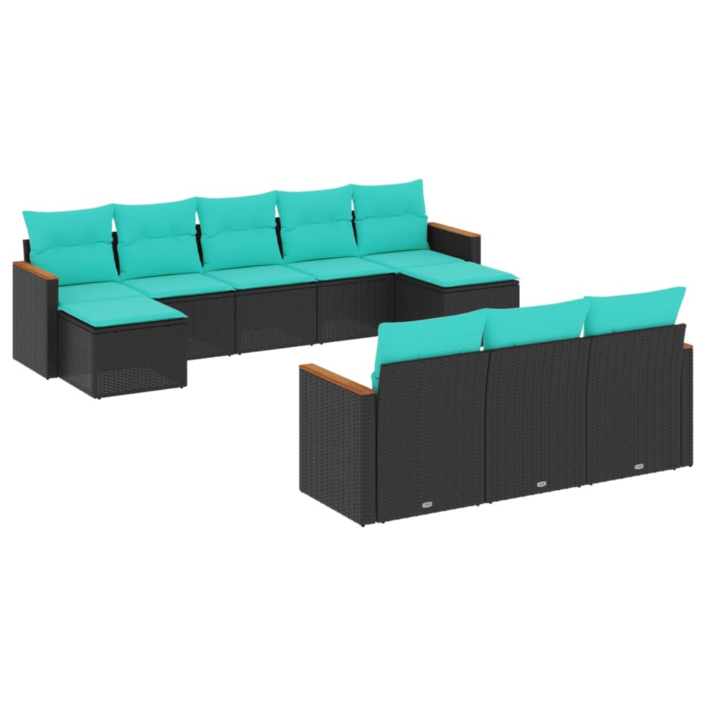 Thumbnail - vidaXL 10-teiliges Gartensofa-Set mit Kissen, schwarzes Polyrattan
