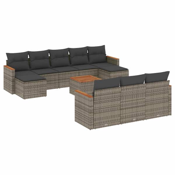 vidaXL 11-osaline aiadiivani komplekt patjadega, hall, pol&uuml;rotang