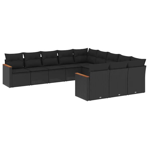 vidaXL 11-osaline aiadiivani komplekt patjadega, must, pol&uuml;rotang