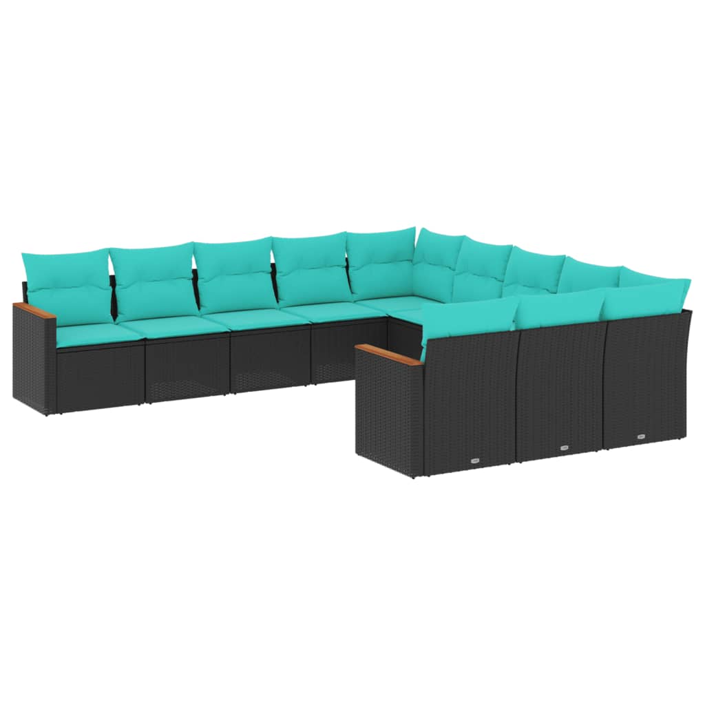 Thumbnail - vidaXL 11-teiliges Gartensofa-Set mit Kissen, schwarzes Polyrattan