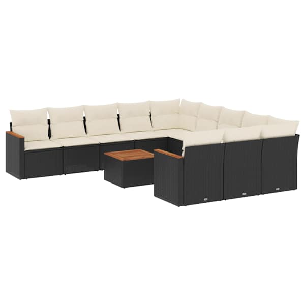 vidaXL 12-osaline aiadiivani komplekt patjadega, must, pol&uuml;rotang