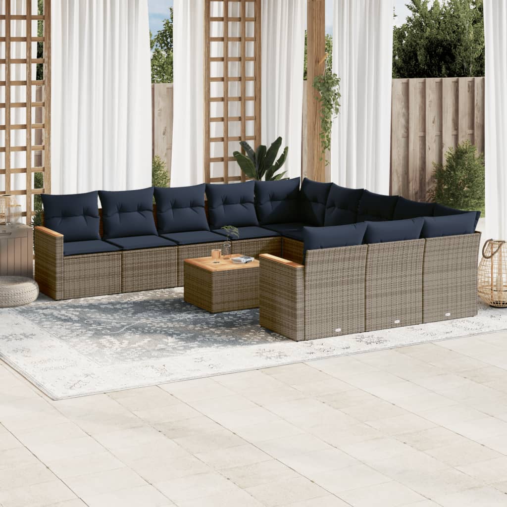 vidaXL 12-teiliges Gartensofa-Set mit Kissen, grau, Polyrattan