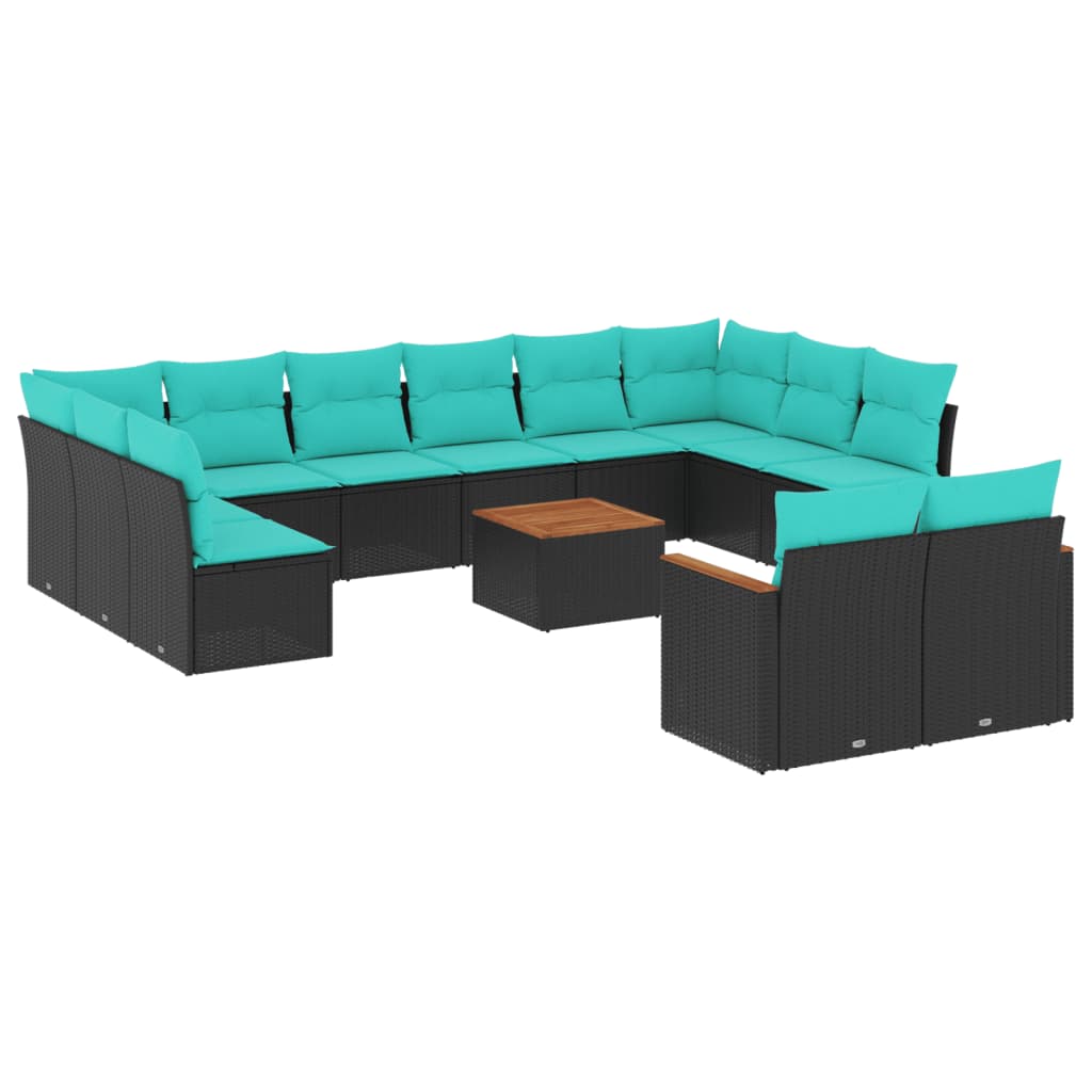 Thumbnail - vidaXL 13-teiliges Gartensofa-Set mit Kissen, schwarzes Polyrattan
