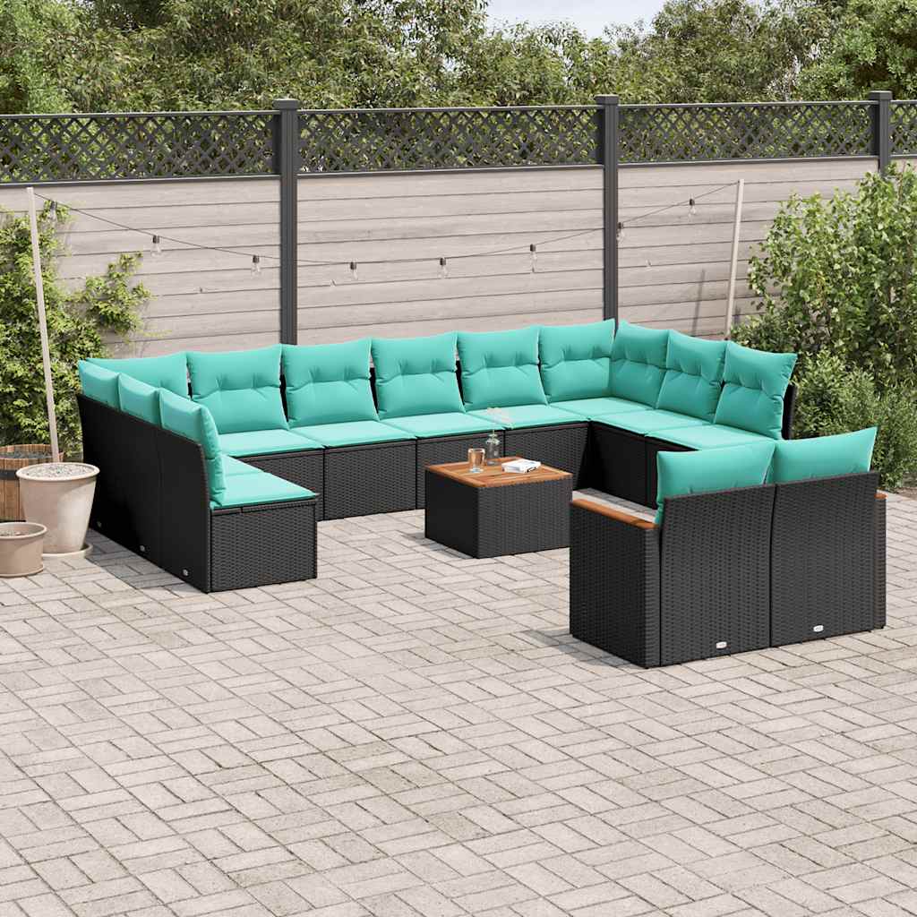 Thumbnail - vidaXL 13-teiliges Gartensofa-Set mit Kissen, schwarzes Polyrattan