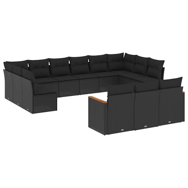 vidaXL 13-osaline aiadiivani komplekt patjadega, must, pol&uuml;rotang