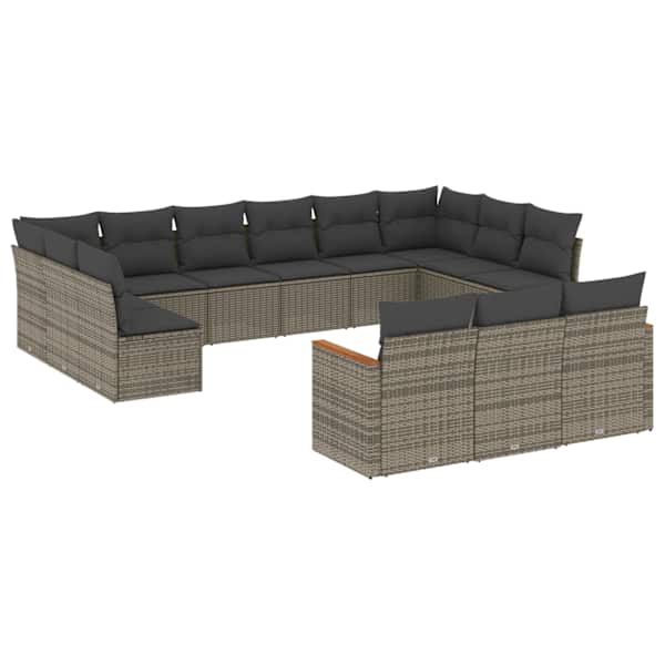 vidaXL 13-osaline aiadiivani komplekt patjadega, hall, pol&uuml;rotang