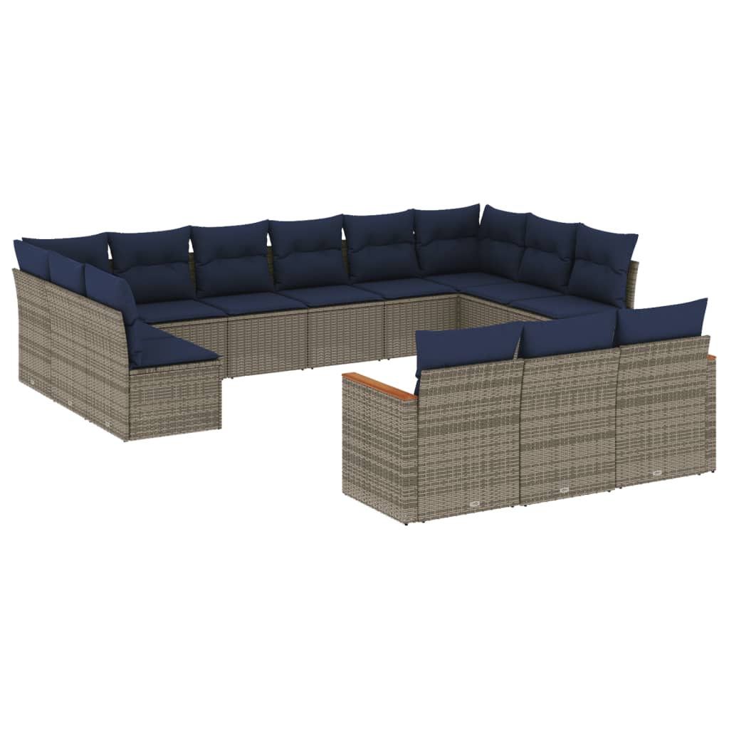 Thumbnail - vidaXL 13-teiliges Gartensofa-Set mit Kissen, grau, Polyrattan