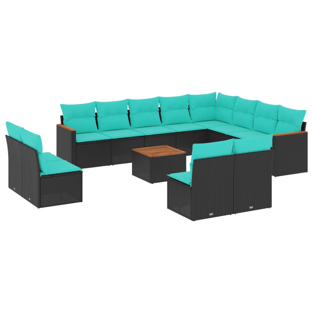 Thumbnail - vidaXL 13-teiliges Gartensofa-Set mit Kissen, schwarzes Polyrattan