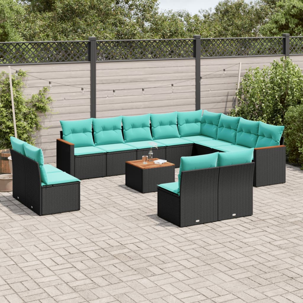 Thumbnail - vidaXL 13-teiliges Gartensofa-Set mit Kissen, schwarzes Polyrattan