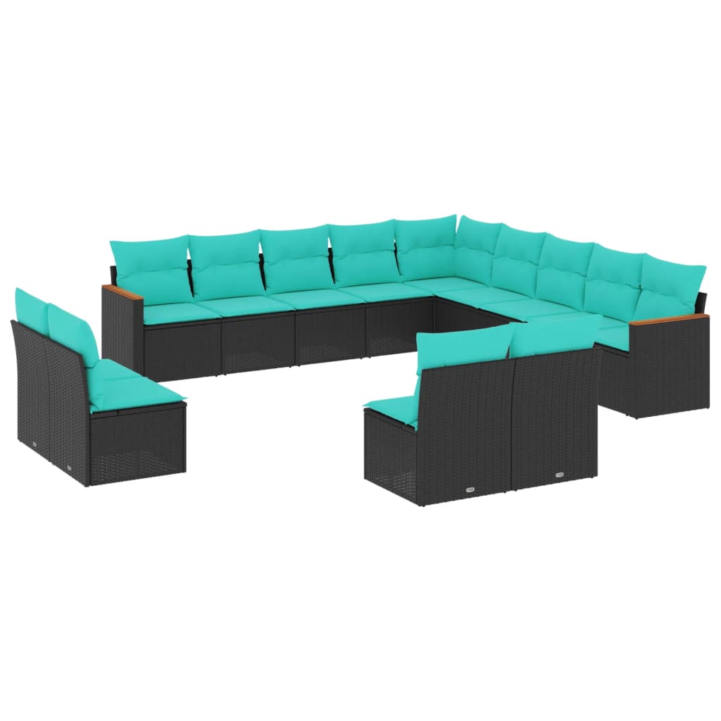 Thumbnail - vidaXL 13-teiliges Gartensofa-Set mit Kissen, schwarzes Polyrattan