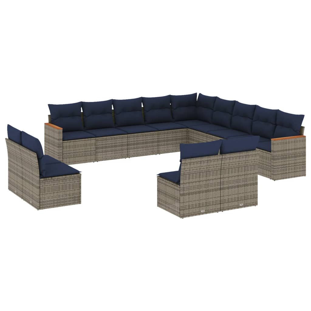 Thumbnail - vidaXL 13-teiliges Gartensofa-Set mit Kissen, grau, Polyrattan