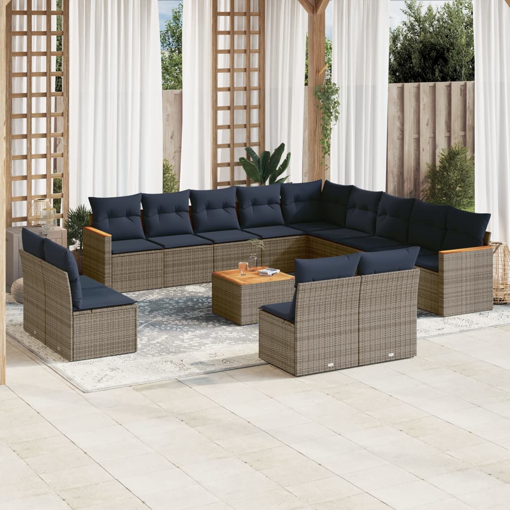 Thumbnail - vidaXL 14-teiliges Gartensofa-Set mit Kissen, grau, Polyrattan