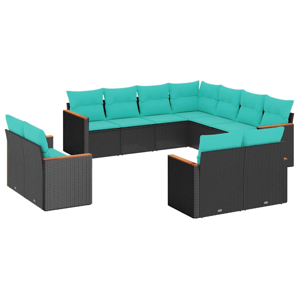 Thumbnail - vidaXL 11-teiliges Gartensofa-Set mit Kissen, schwarzes Polyrattan