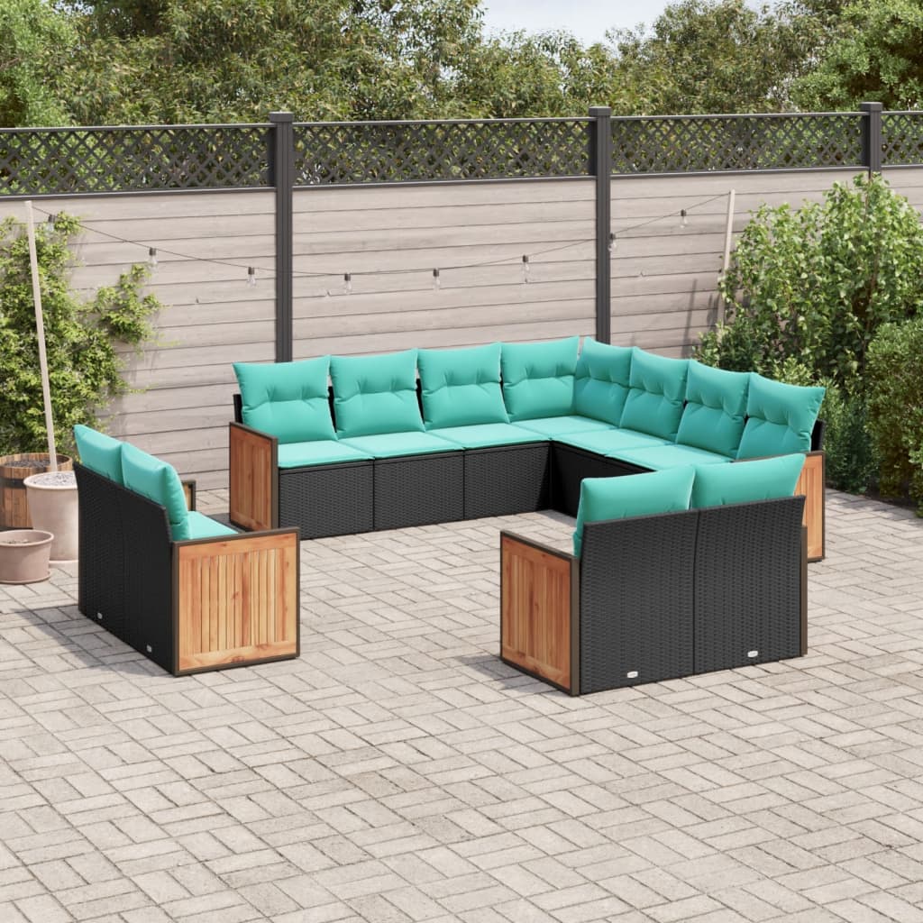 11 Piece Patio Sofa Set with Cushions Black Poly Rattan vidaXL vidaXL