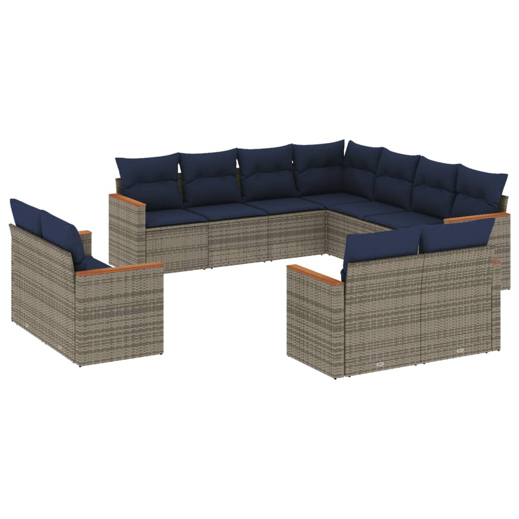 Thumbnail - vidaXL 11-teiliges Gartensofa-Set mit Kissen, grau, Polyrattan
