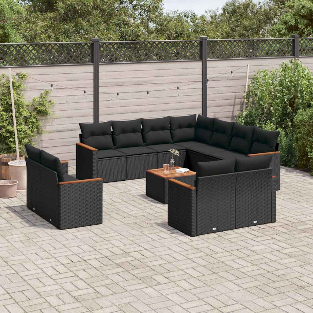 vidaXL Set canapele de grădină, 12 piese, cu perne, negru, poliratan