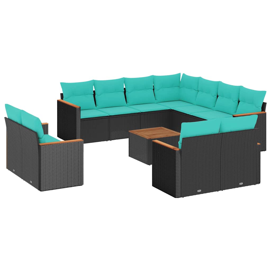 Thumbnail - vidaXL 12-teiliges Gartensofa-Set mit Kissen, schwarzes Polyrattan