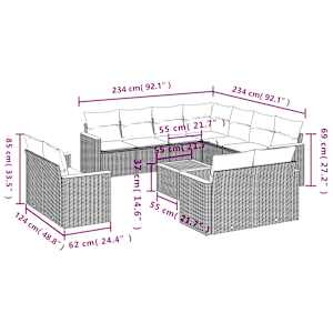 12dílná zahradní sedací souprava s polštáři černá polyratan - obrázek 8