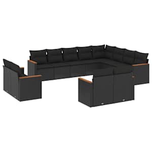 vidaXL 12-osaline aiadiivani komplekt patjadega, must, pol&uuml;rotang