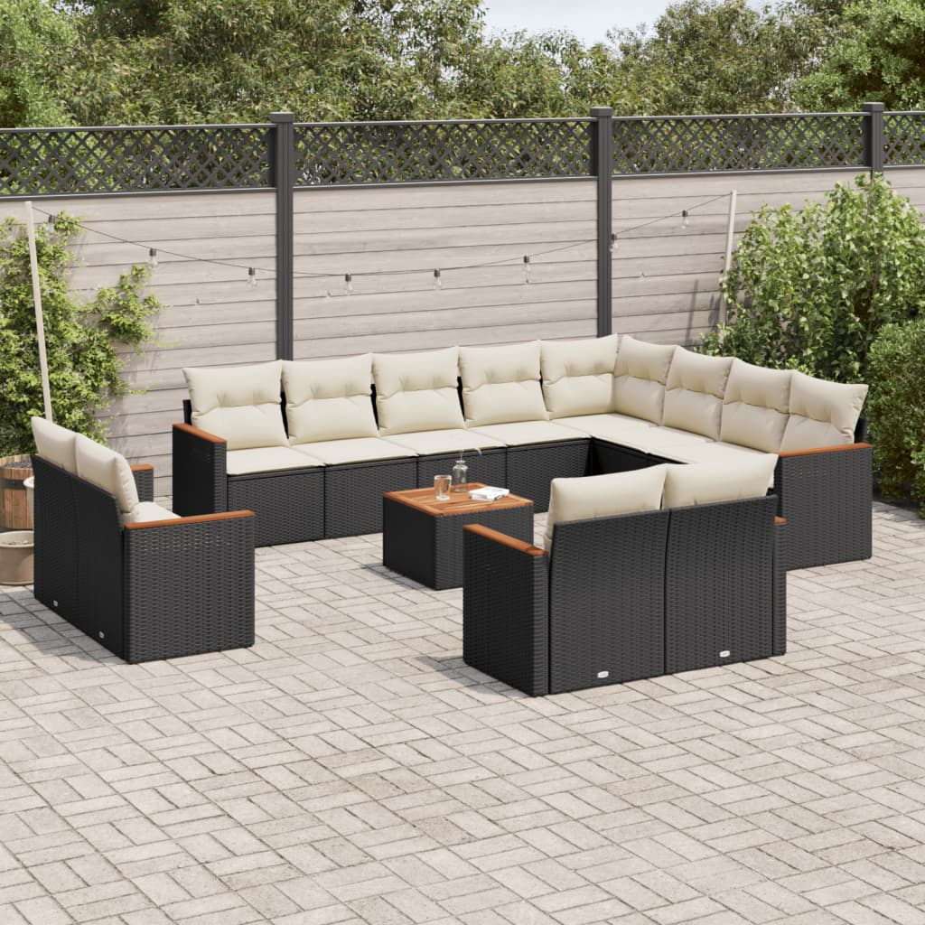 vidaXL 13 pcs conjunto de sofás de jardim com almofadões vime PE preto