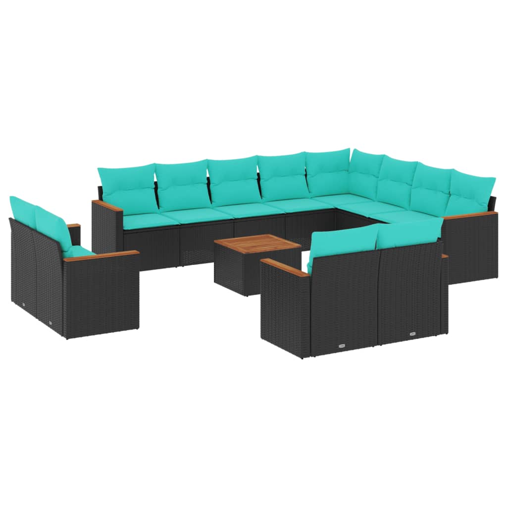 Thumbnail - vidaXL 13-teiliges Gartensofa-Set mit Kissen, schwarzes Polyrattan