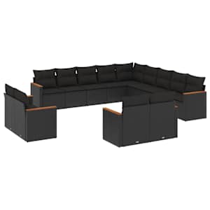 vidaXL 13-osaline aiadiivani komplekt patjadega, must, pol&uuml;rotang