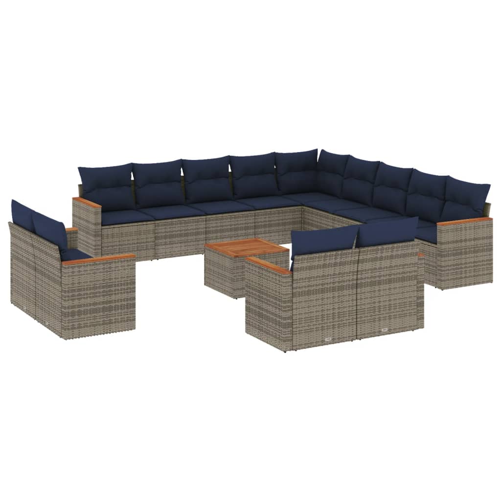 Thumbnail - vidaXL 14-teiliges Gartensofa-Set mit Kissen, grau, Polyrattan