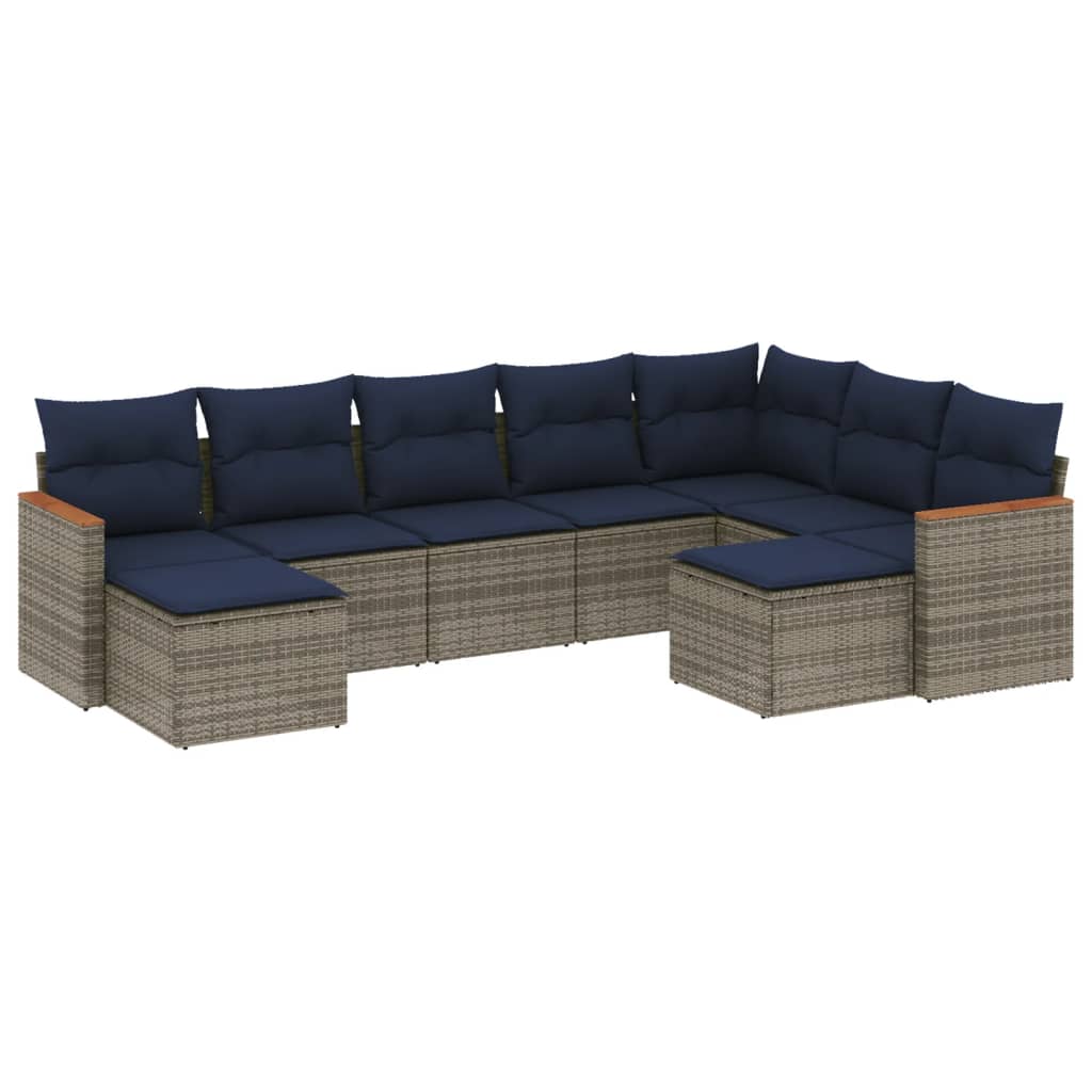 Thumbnail - vidaXL 9-teiliges Gartensofa-Set mit Kissen, grau, Polyrattan