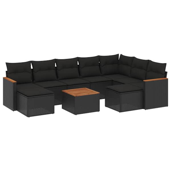vidaXL 10-osaline aiadiivani komplekt patjadega, must, pol&uuml;rotang