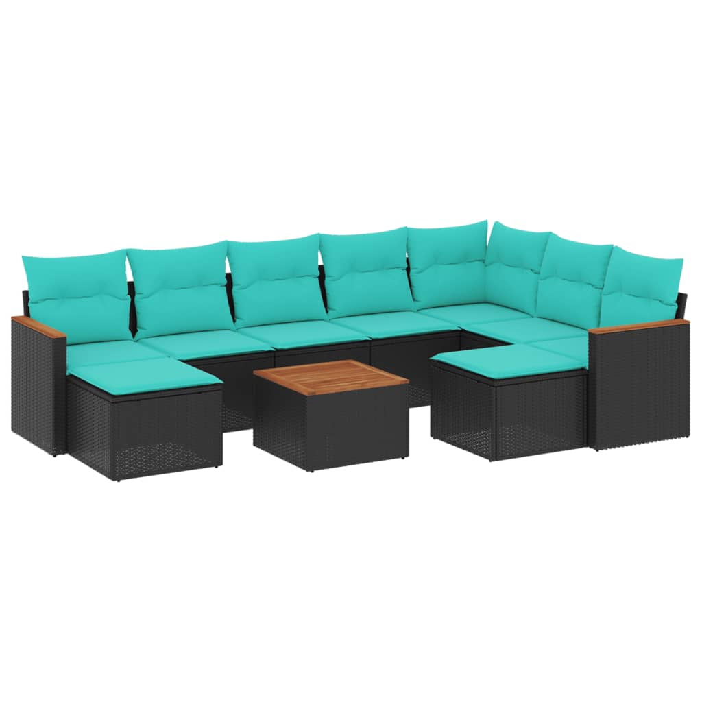 Thumbnail - vidaXL 10-teiliges Gartensofa-Set mit Kissen, schwarzes Polyrattan