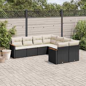 Vrtna sedežna garnitura 8-delna z blazinami črn poli ratan